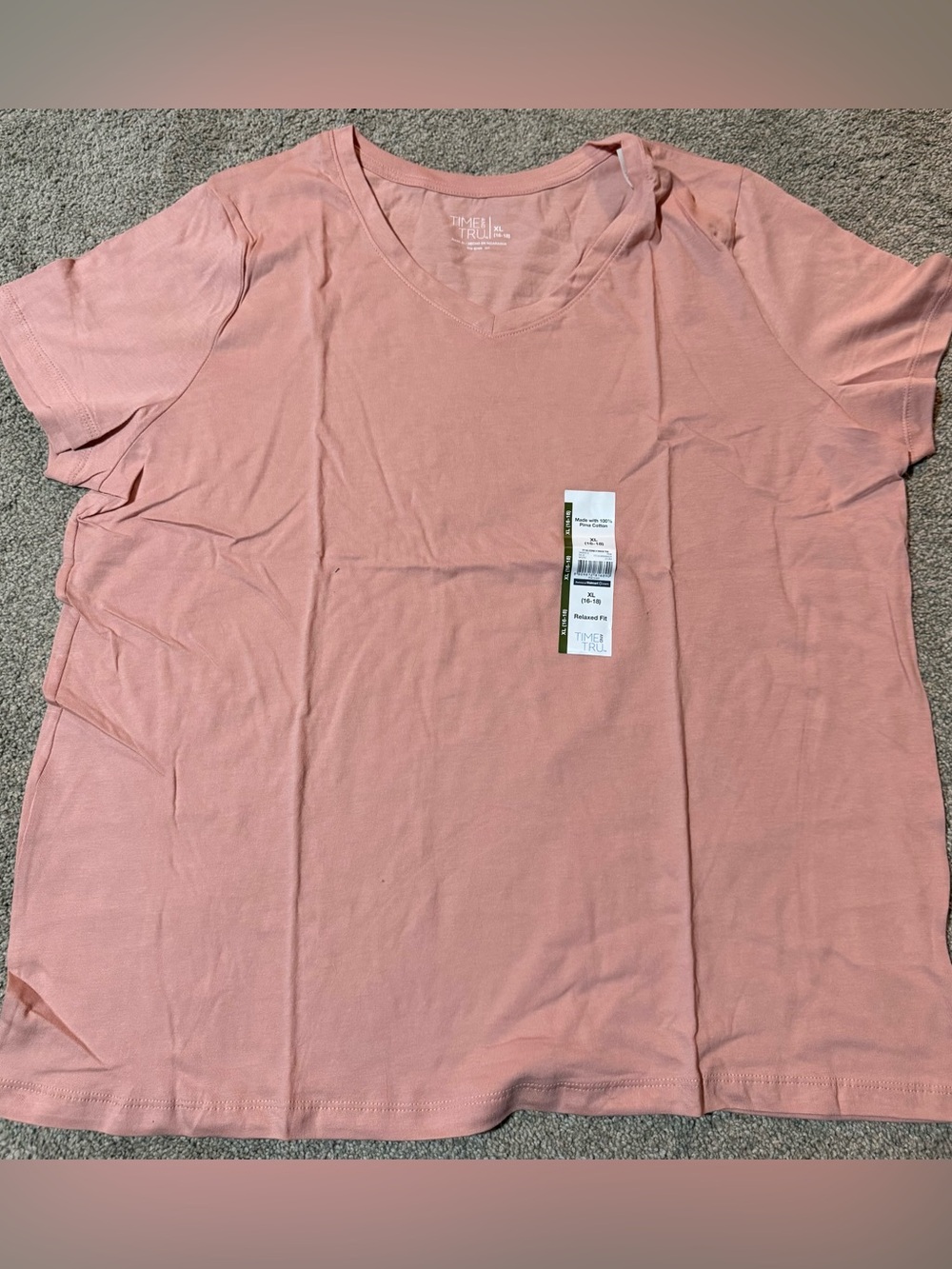 Time and Tru Blush V-Neck Tee - XL